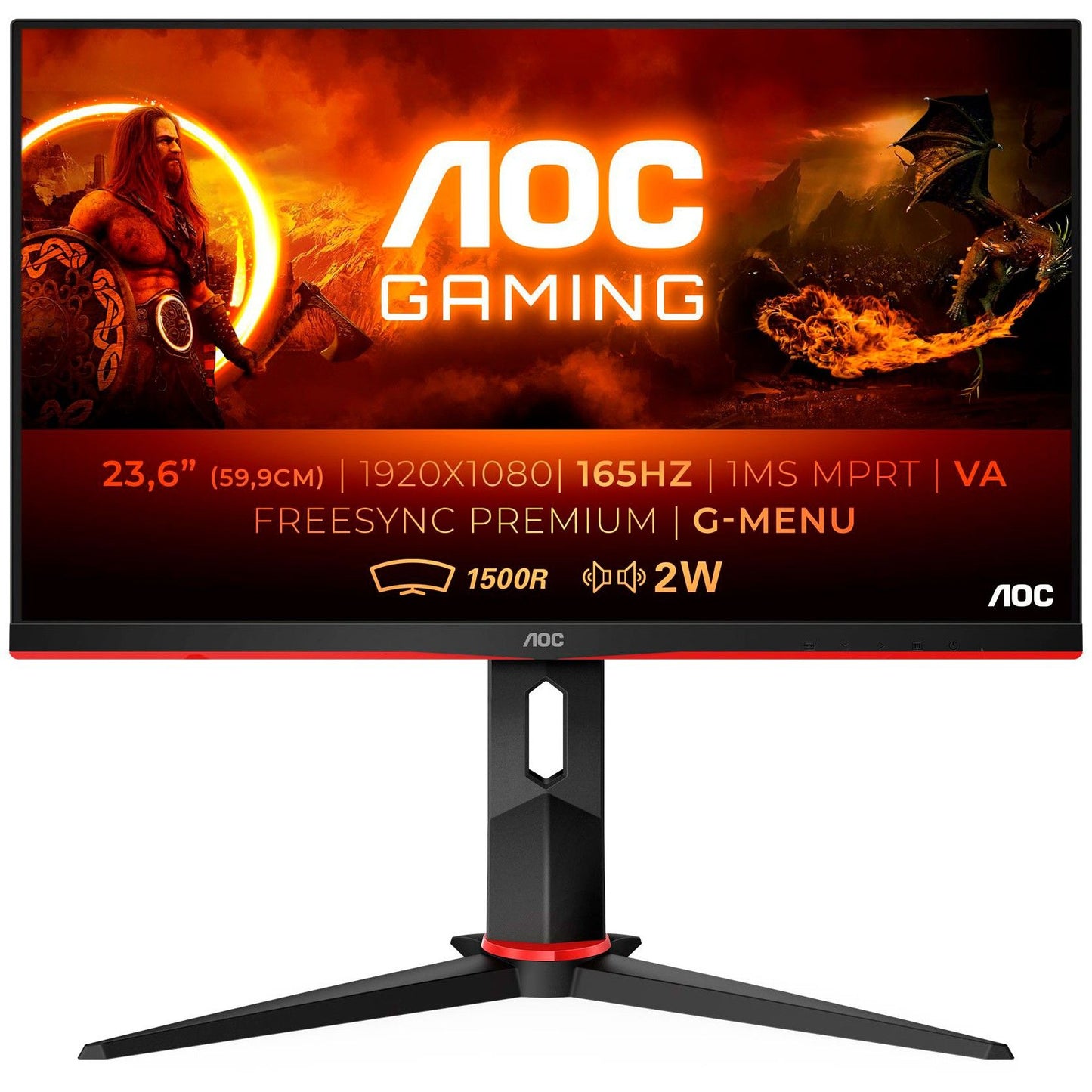23,6“MON AOC Gaming C24G2AE/BK 16:9 1ms 165Hz VESA Speaker Full HD Red/Black 59,9cm (1920x1080)